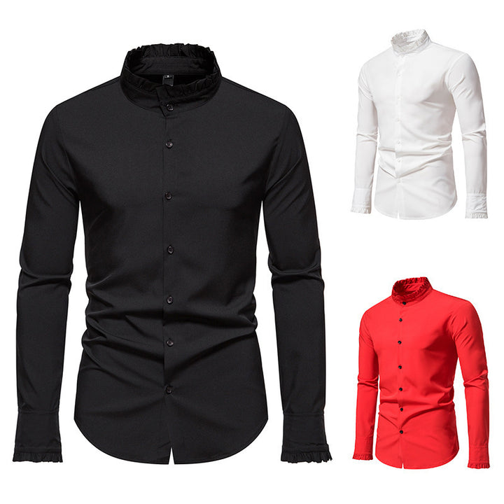 Herren Elegantes Langarmhemd mit Rüschendetails Echoarchiv