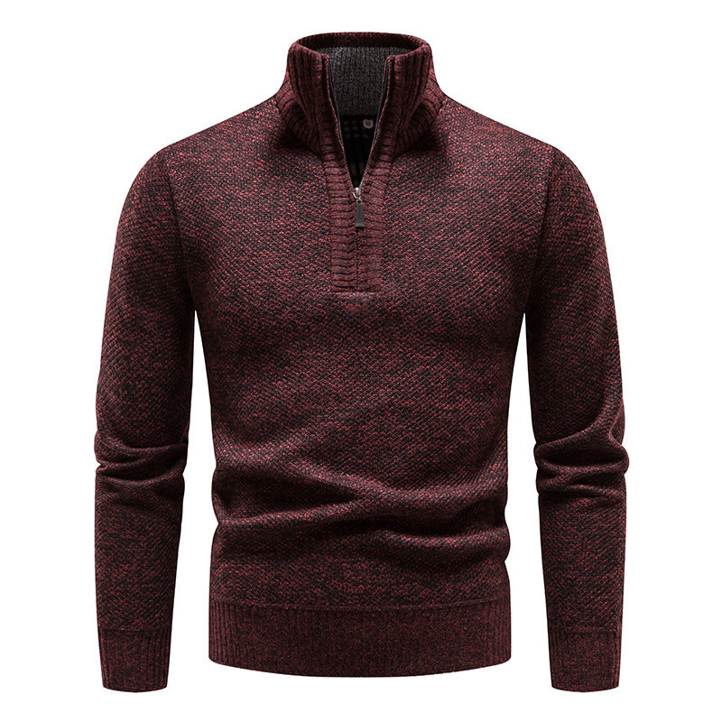 Herren eleganter Strickpullover mit modernem Stehkragen und Reißverschluss Echoarchiv
