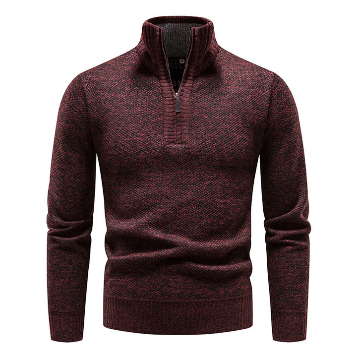 Herren eleganter Strickpullover mit modernem Stehkragen und Reißverschluss Echoarchiv