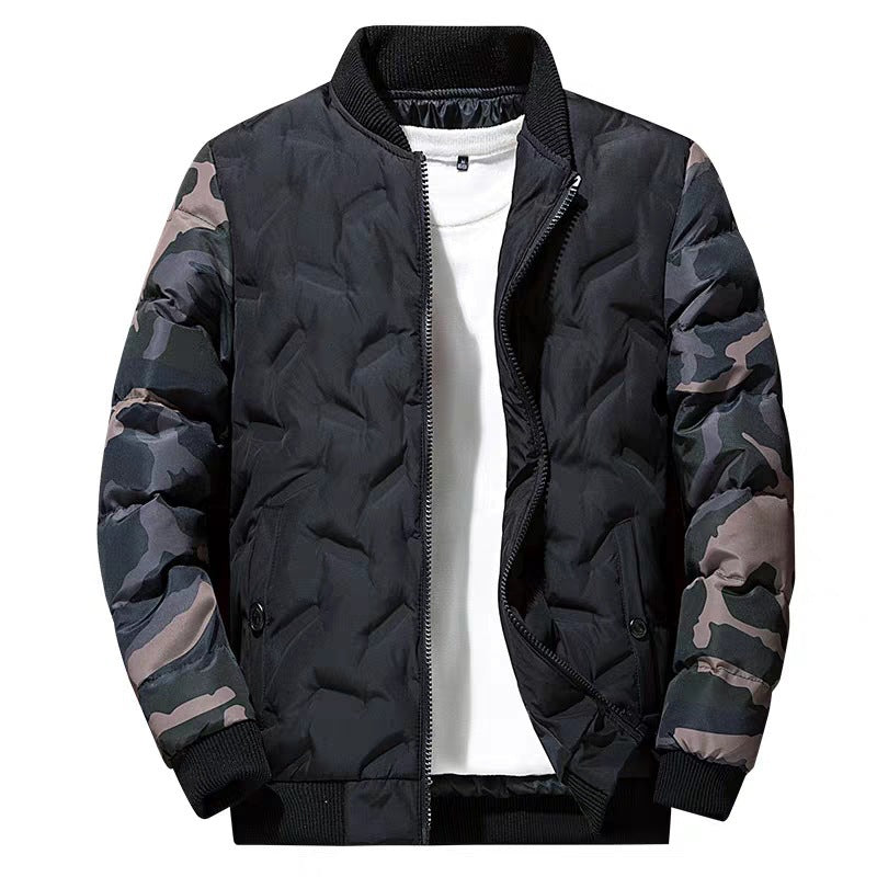 Herren gestepptes Bomberjacke im Army-Camouflage-Mix mit Rippenbündchen und Thermo‑Wattierung – Brevano