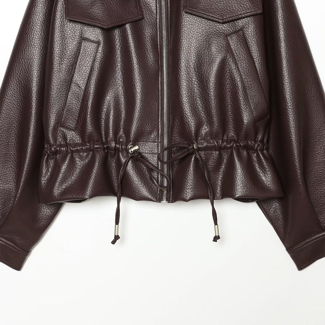 Damen Cropped Kunstlederblouson mit hohem Stehkragen, Pattentaschen und Tunnelzug Echoarchiv