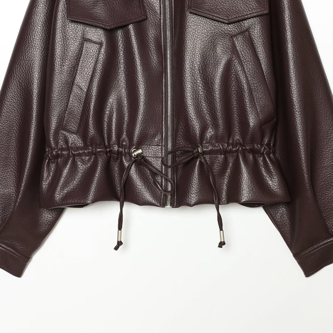 Damen Cropped Kunstlederblouson mit hohem Stehkragen, Pattentaschen und Tunnelzug Echoarchiv