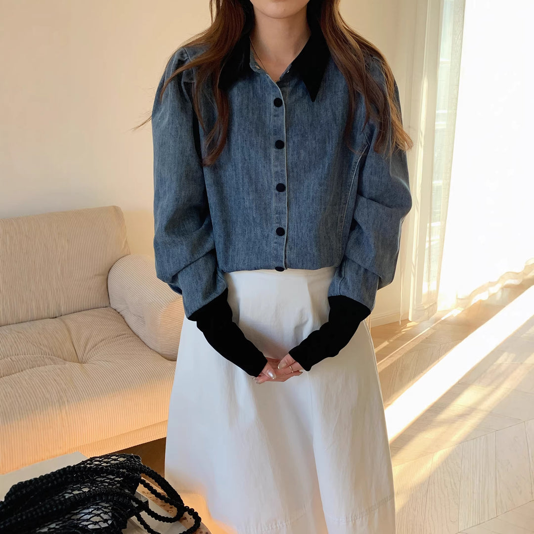 Damen Denimbluse mit Elegantem Kragen Echo Archiv