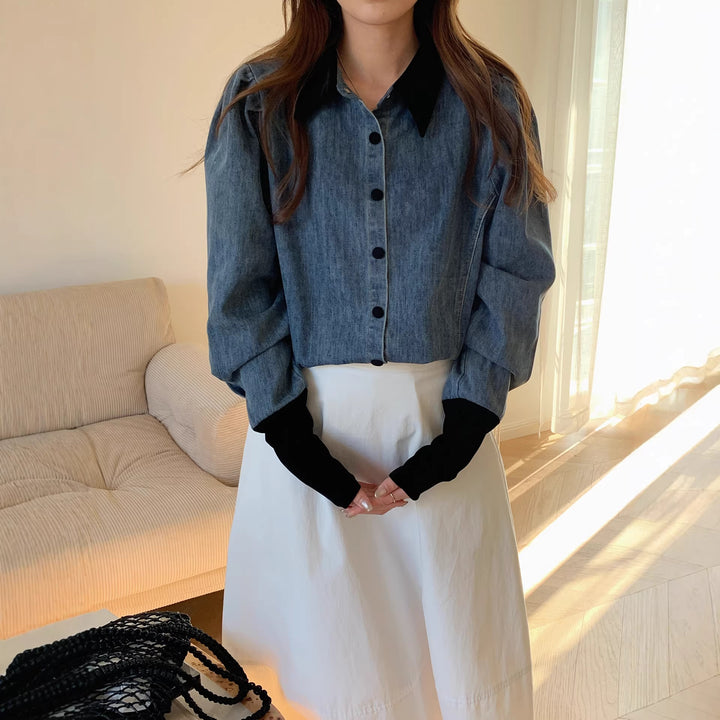 Damen Denimbluse mit Elegantem Kragen Echo Archiv