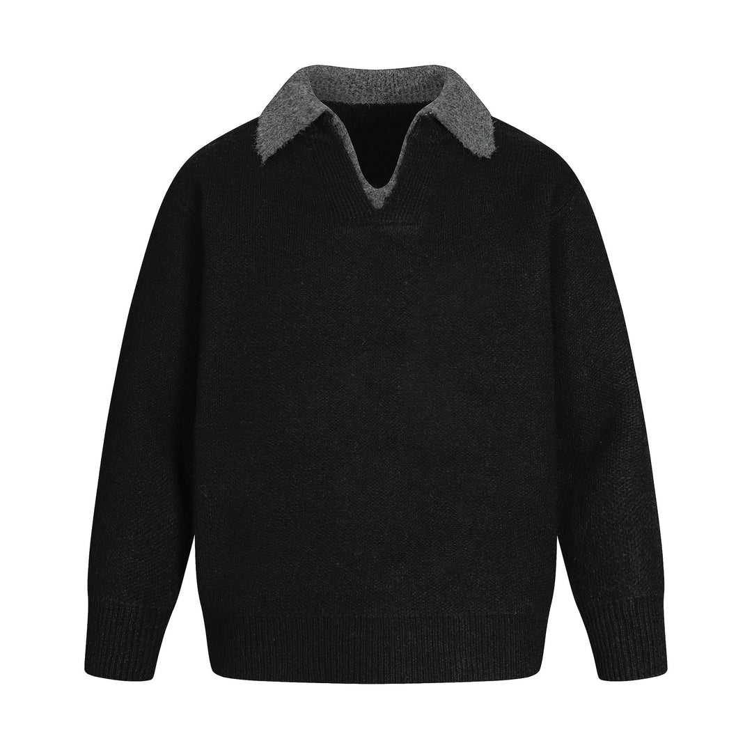 Damen Oversize Wollmix-Pullover mit kontrastpolokragen und V‑Ausschnitt Echoarchiv