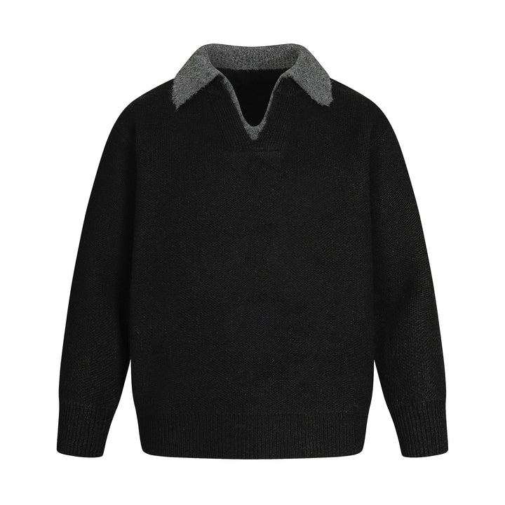 Damen Oversize Wollmix-Pullover mit kontrastpolokragen und V‑Ausschnitt Echoarchiv