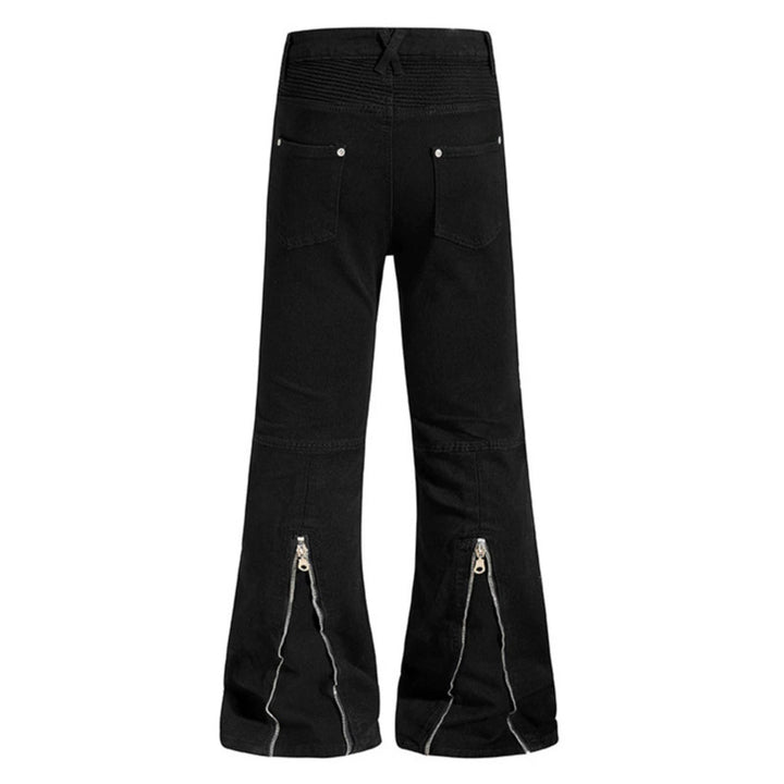Damen Schlaghose mit hoher Taille, asymmetrischem Frontreißverschluss und Utility‑Details Echoarchiv