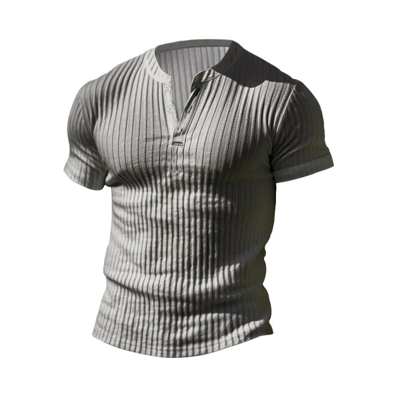 Herren kurzärmeliges Henley-T-Shirt aus strukturiertem Baumwollmix Echoarchiv