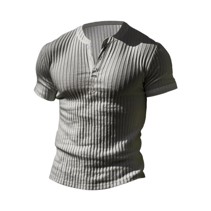 Herren kurzärmeliges Henley-T-Shirt aus strukturiertem Baumwollmix Echoarchiv