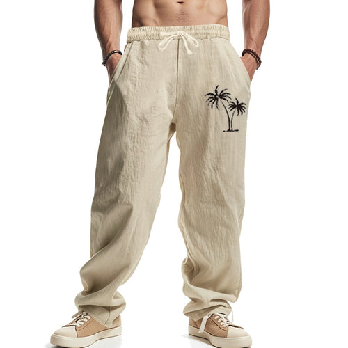 Herren lässige Leinenhose mit Palmen-Design Echoarchiv
