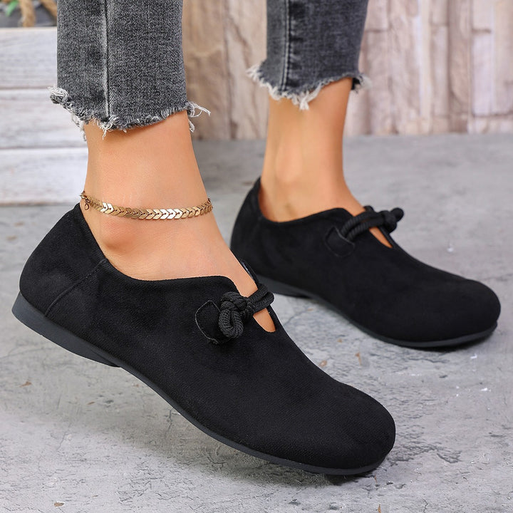 Damen  komfortable Slipper aus Veloursoptik mit dekorativem Knotenriegel und weich gepolstertem Fußbett Echo Archiv