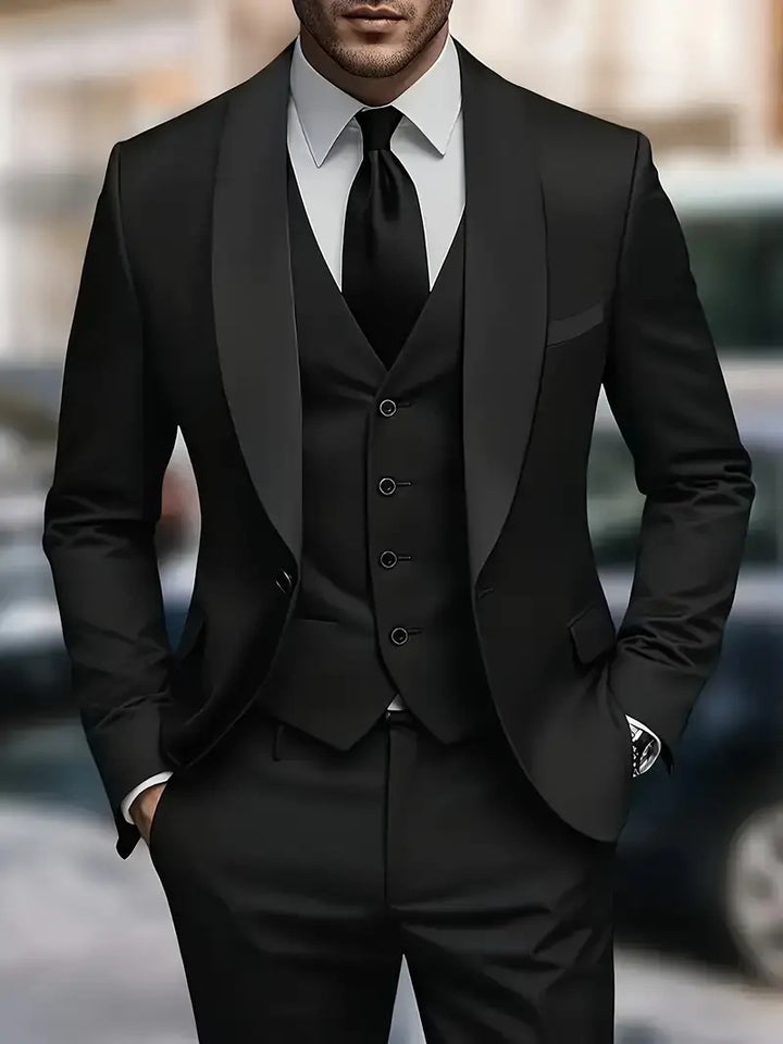 Herren elegantes dreiteiliges Anzugset mit satinierter Weste Echoarchiv
