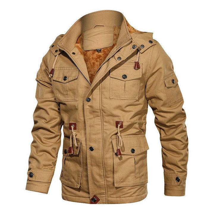 Herren Canvas-Fieldjacke mit Teddyfutter, Kapuze und Multifunktions-Taschen Echoarchiv