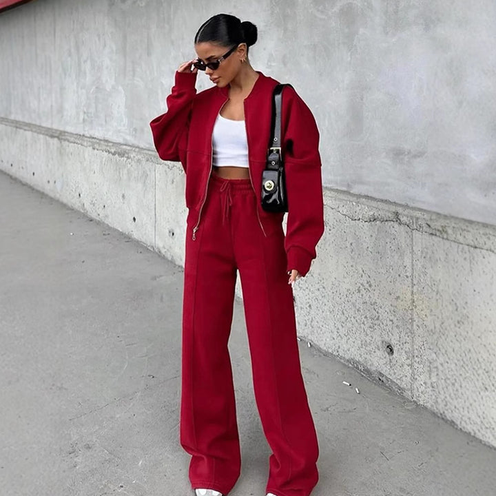 Damen nan Oversize Reißverschlussjacke mit weiter High-Waist Loungehose Set Echo Archiv