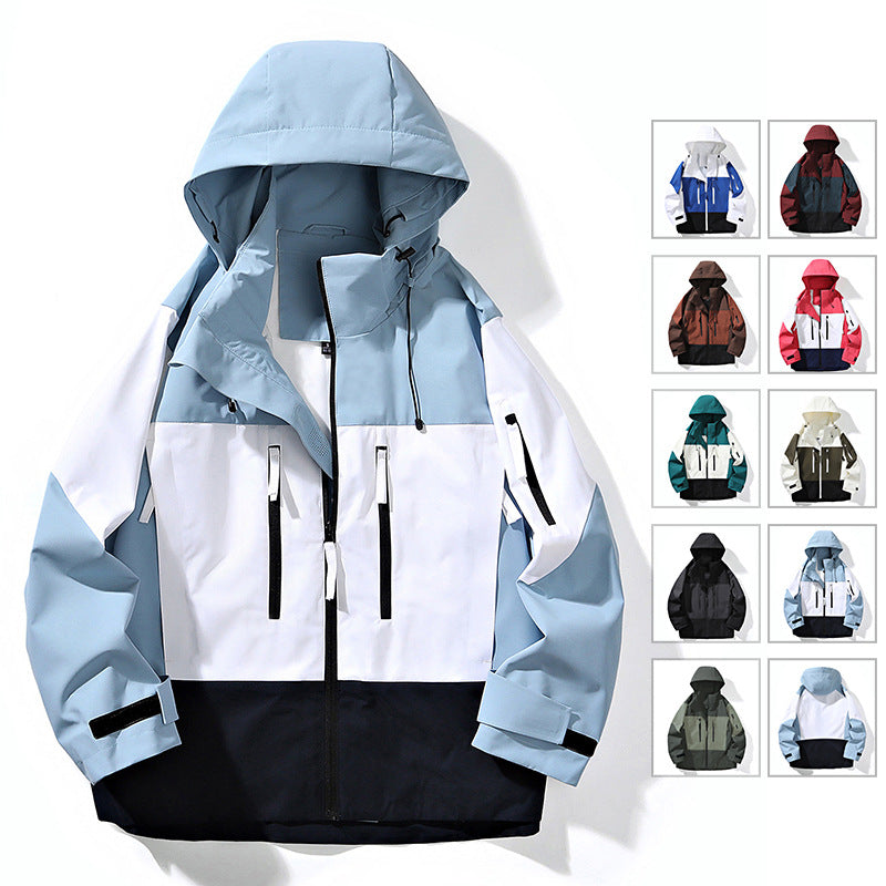 Herren Wasserabweisende Colorblock-Outdoorjacke mit Kapuze, Mehrfach-Reißverschlusstaschen und verstellbaren Bündchen Echo Archiv