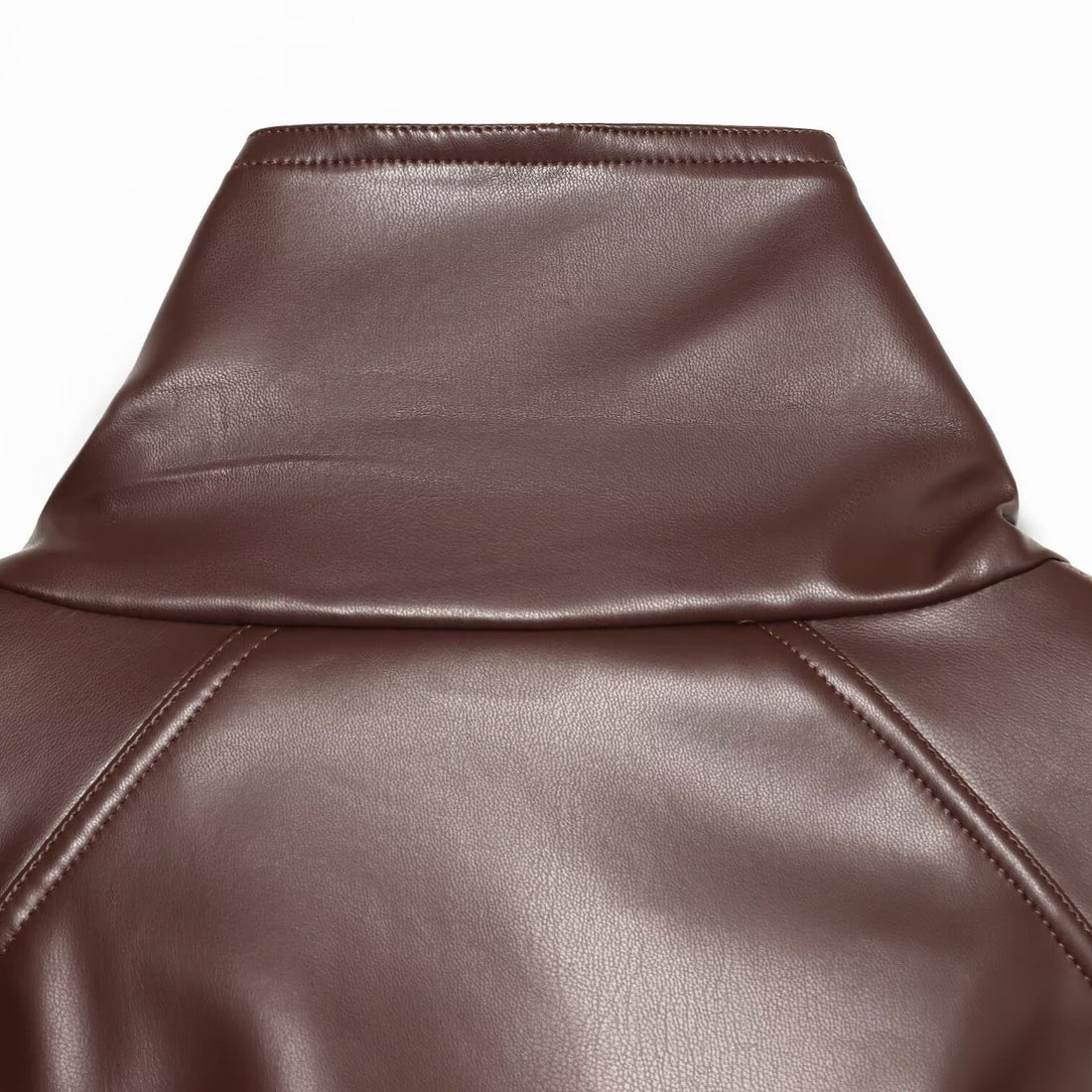 Damen Cropped Kunstlederjacke mit hochgeschlossenem Funnelkragen und Taillenband Echoarchiv
