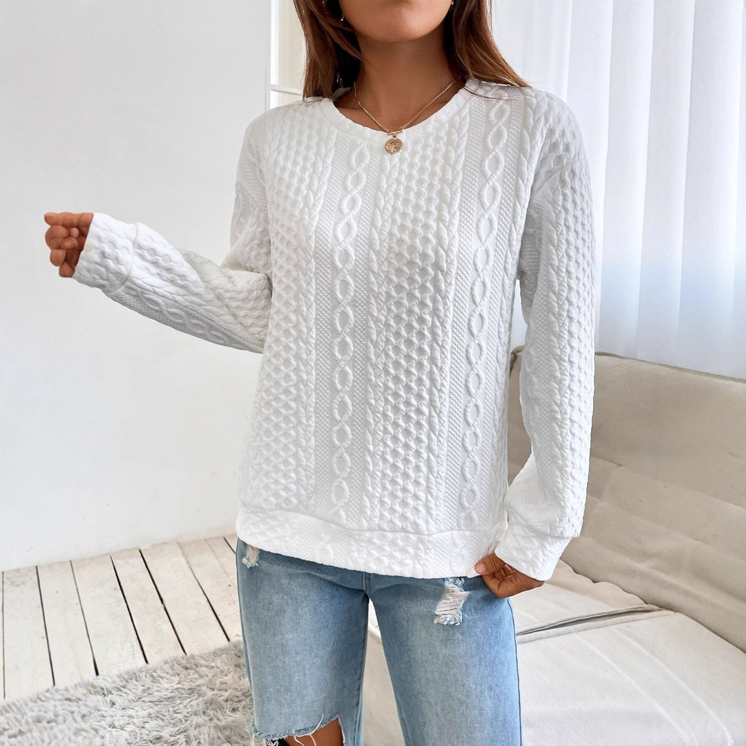 Damen Zopfmuster‑Sweatshirt mit Rundhals, texturierter Oberfläche und lockerer Passform – Mavelle
