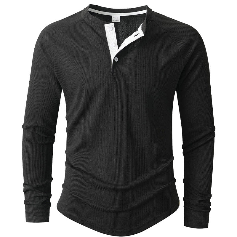 Herren Langarm Henley-Shirt mit strukturierter Oberfläche Echoarchiv