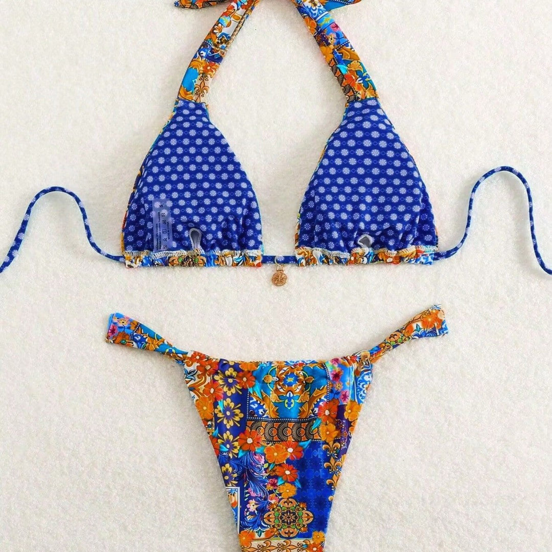 Damen Triangel-Bikini mit floralen Mustern und verspielten Bindebändern Echo Archiv