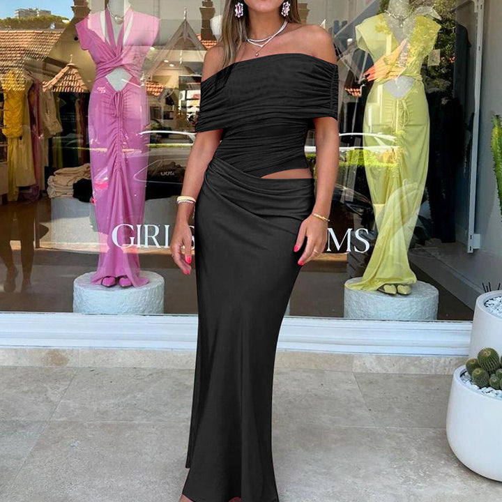 Damen elegantes Off-Shoulder Maxikleid mit figurformendem Wickeldesign Echo Archiv