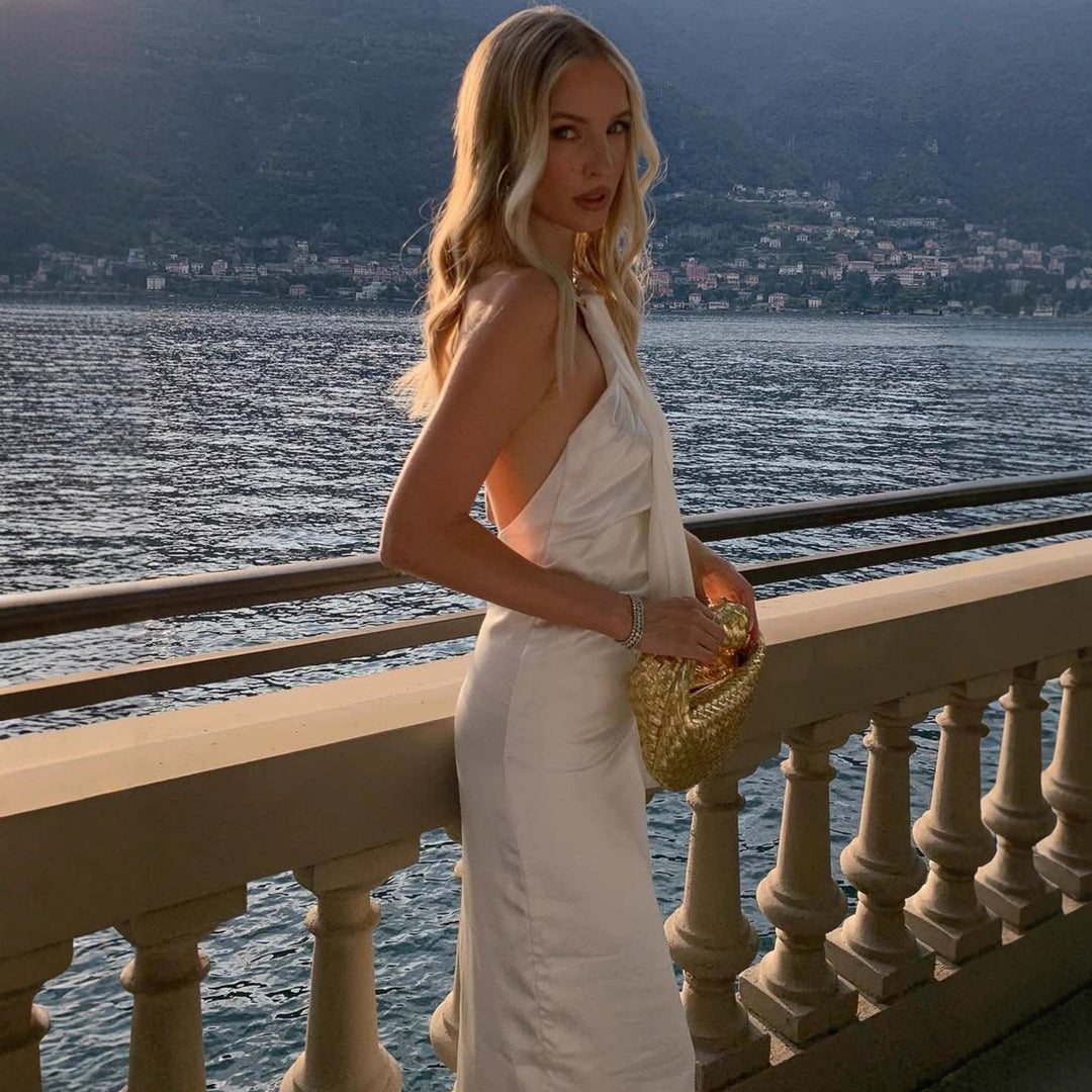 Damen Elegantes Maxikleid mit gerafftem Oberteil und hochwertigem Satinfinish Echo Archiv