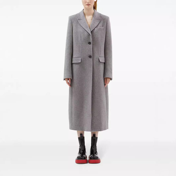 Damen Maxilanger Einreihiger Longcoat im minimalistischen Tailoring mit Pattentaschen Echoarchiv