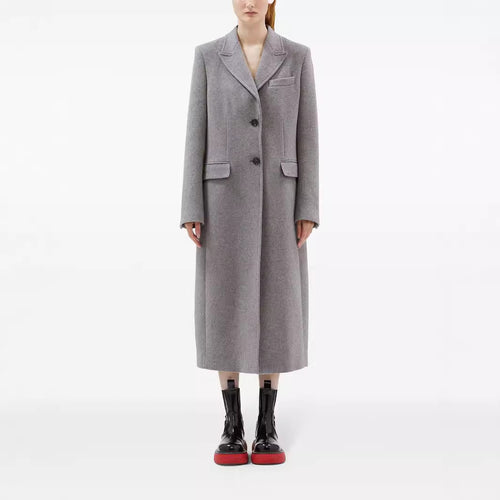 Damen Maxilanger Einreihiger Longcoat im minimalistischen Tailoring mit Pattentaschen Echoarchiv