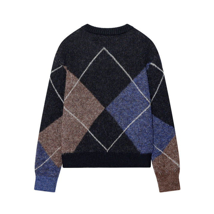 Damen nan kurz geschnittener Argyle-Strickpullover mit Rundhals, Raglanärmeln und geripptem Bund Echo Archiv