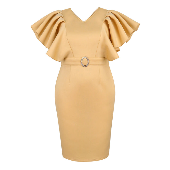 Damen figurbetontes Kleid mit voluminösen Rüschenärmeln und Taillengürtel Echo Archiv