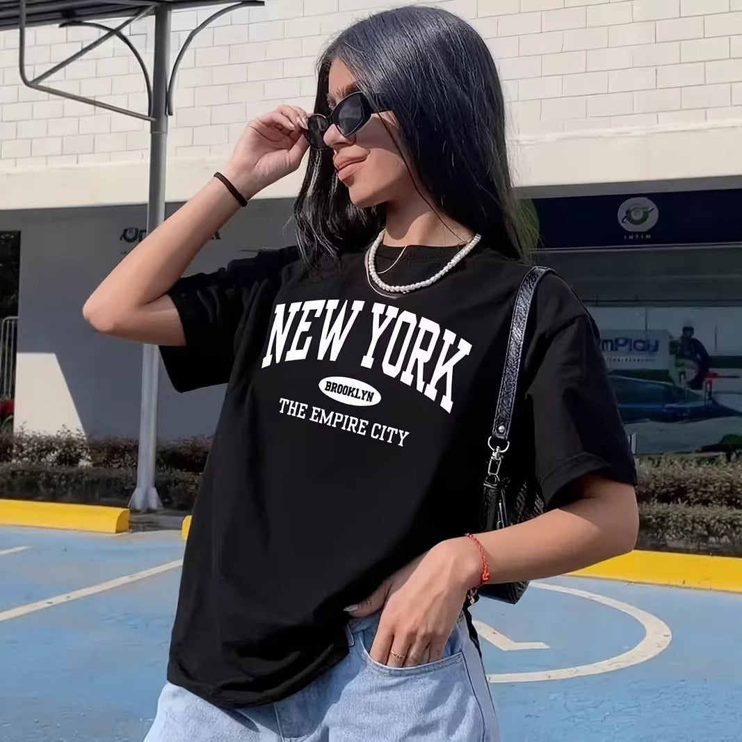 Damen lässiges Oversize T-Shirt mit New York Schriftzug Echo Archiv