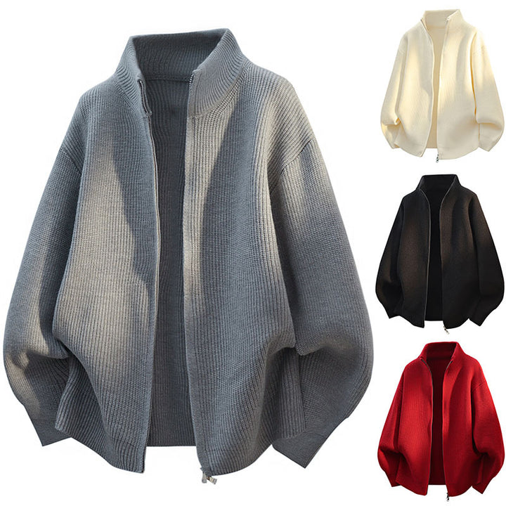 Damen Oversized Strickjacke mit hohem Kragen und Reißverschluss Echoarchiv