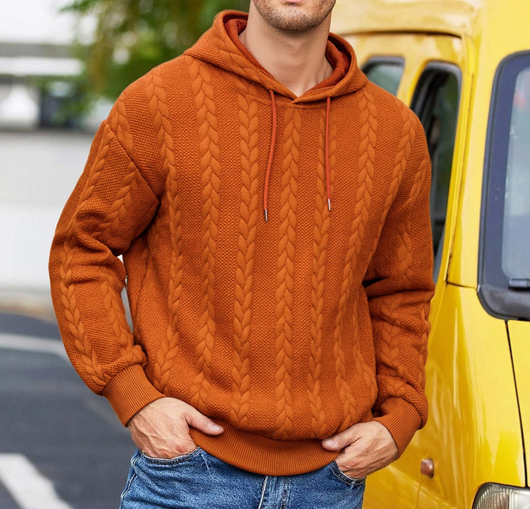 Herren Kapuzenpullover mit erhabenem Flechtrelief und weichem Innenfutter – Cavarno