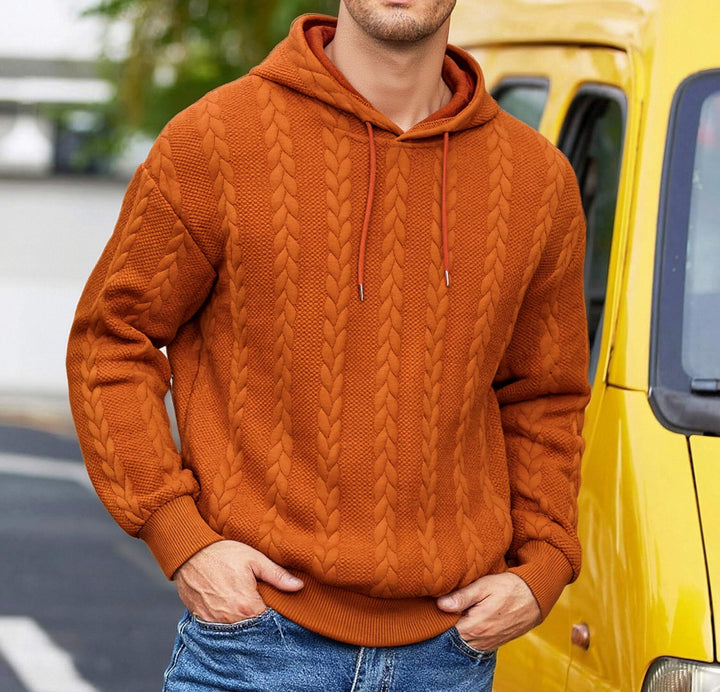 Herren Kapuzenpullover mit erhabenem Flechtrelief und weichem Innenfutter – Cavarno