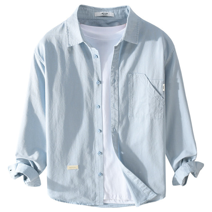 Herren Leichtes strukturiertes Baumwoll-Overshirt mit Brusttasche und entspannter Passform Echoarchiv