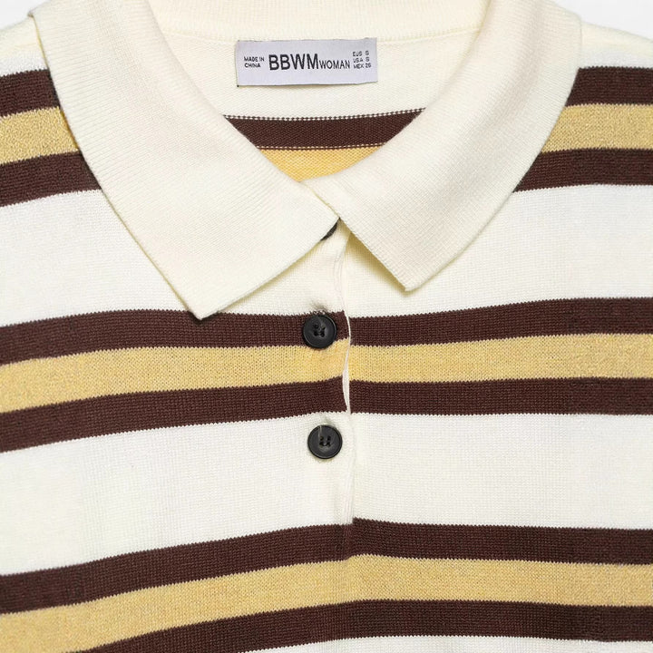 Damen Gestreifter Strick‑Polo‑Pullover im Oversize‑Cropped‑Schnitt Echoarchiv