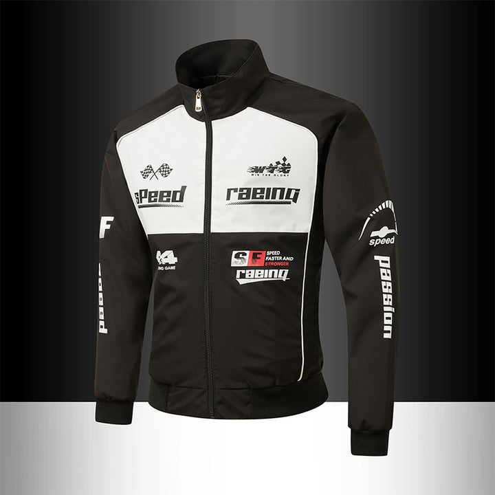 Herren Trackjacke im Motorsport-Look mit Logoprints und Stehkragen Echo Archiv