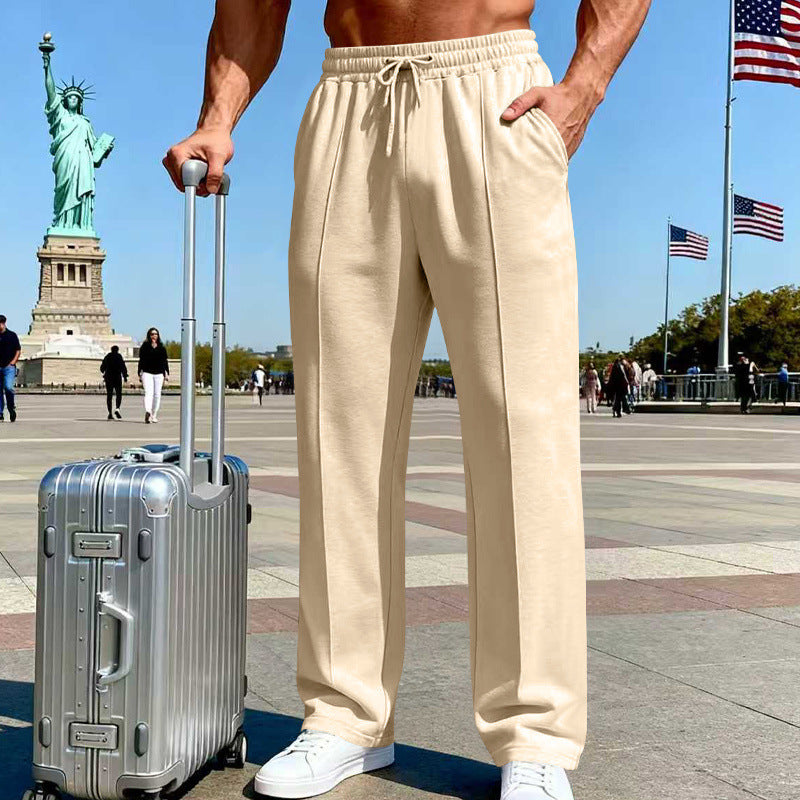 Herren Weite Travel-Loungehose mit Bügelfalte, elastischem Tunnelzug und seitlichen Eingrifftaschen – Sorevano