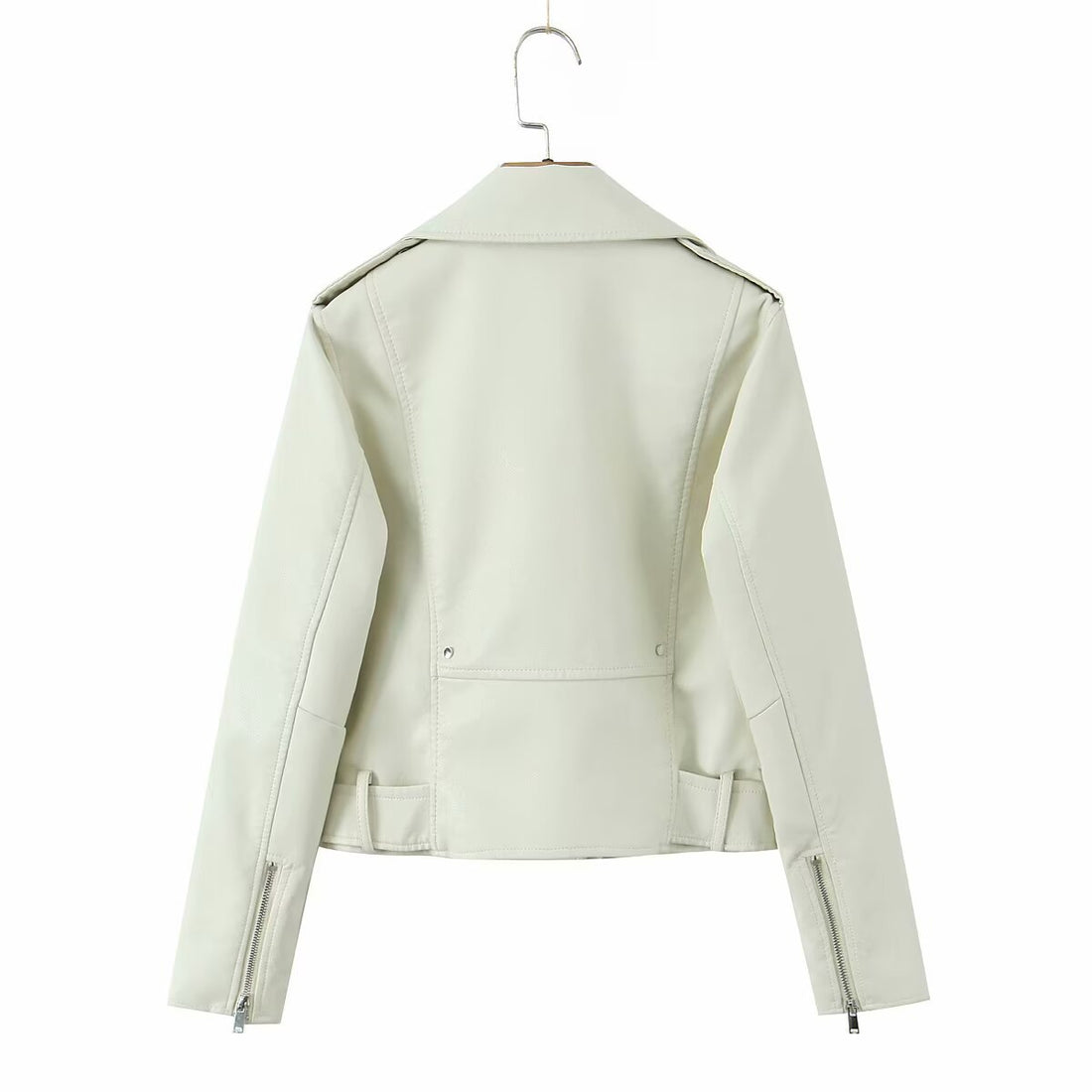 Damen Robuste taillierte Bikerjacke aus Kunstleder mit asymmetrischem Reißverschluss und Taillengürtel Echo Archiv