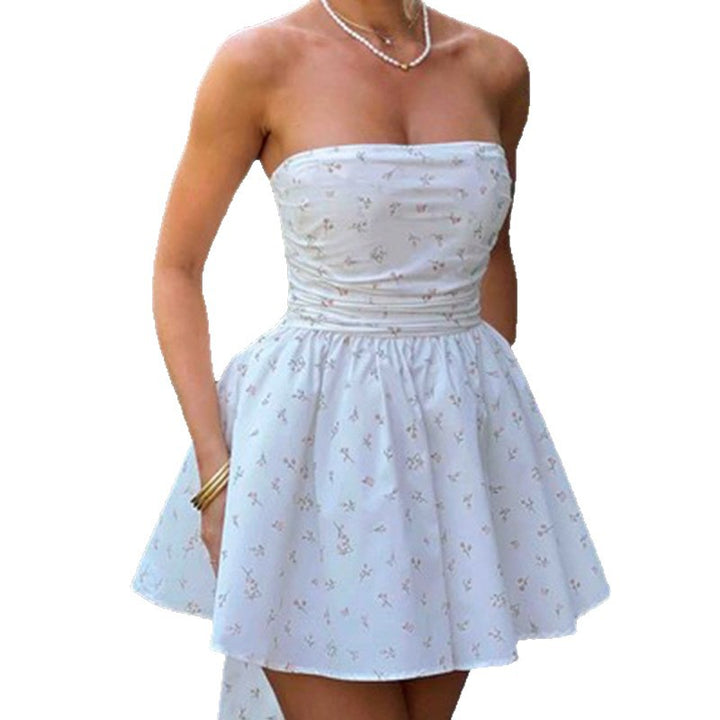 Damen Charmantes Trägerloses Sommerkleid mit floralem Design und gerafftem Rock Echo Archiv