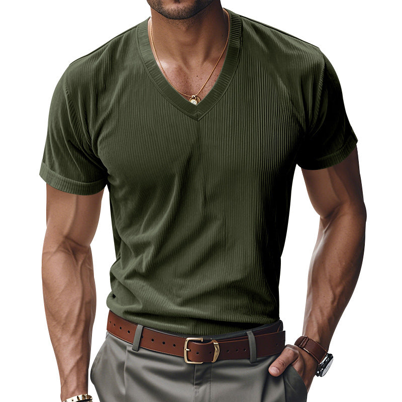 Herren modernes V-Ausschnitt T-Shirt mit strukturierter Oberfläche Echoarchiv