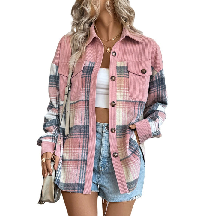 Damen Karierte Hemdjacke mit Cordbesatz und Oversize-Schnitt – Avérine