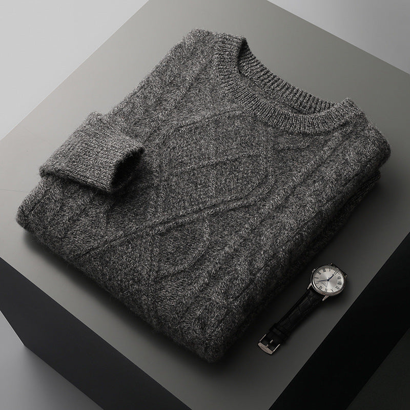 Herren Strickpullover mit aufwendigem Zopfmuster und Rundhalsausschnitt Echoarchiv