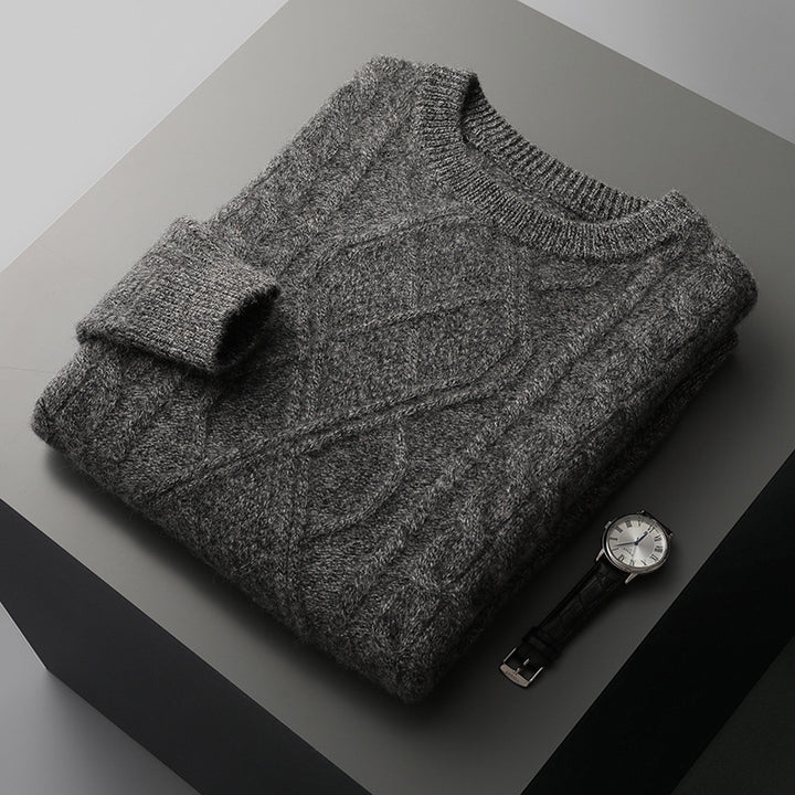 Herren Strickpullover mit aufwendigem Zopfmuster und Rundhalsausschnitt Echoarchiv