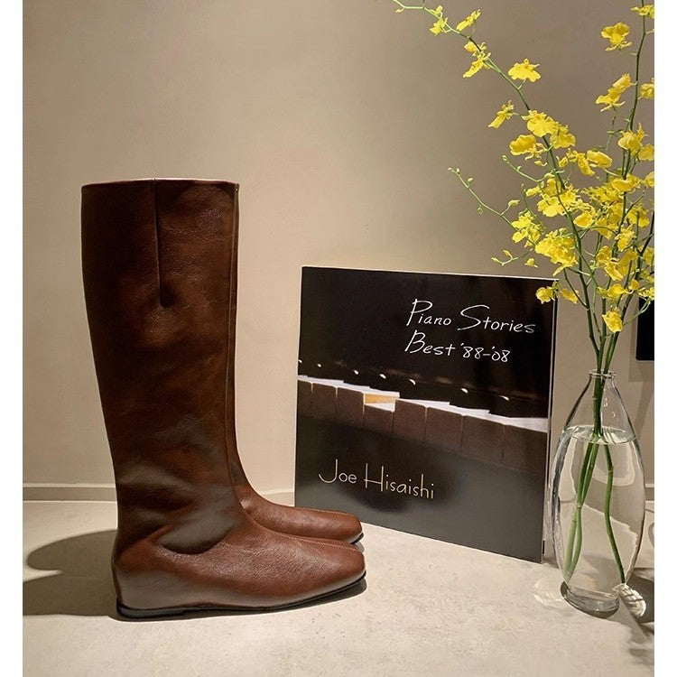 Damen Kniehohe Minimalistische Glattleder-Stiefel mit ergonomischer Laufsohle Echo Archiv