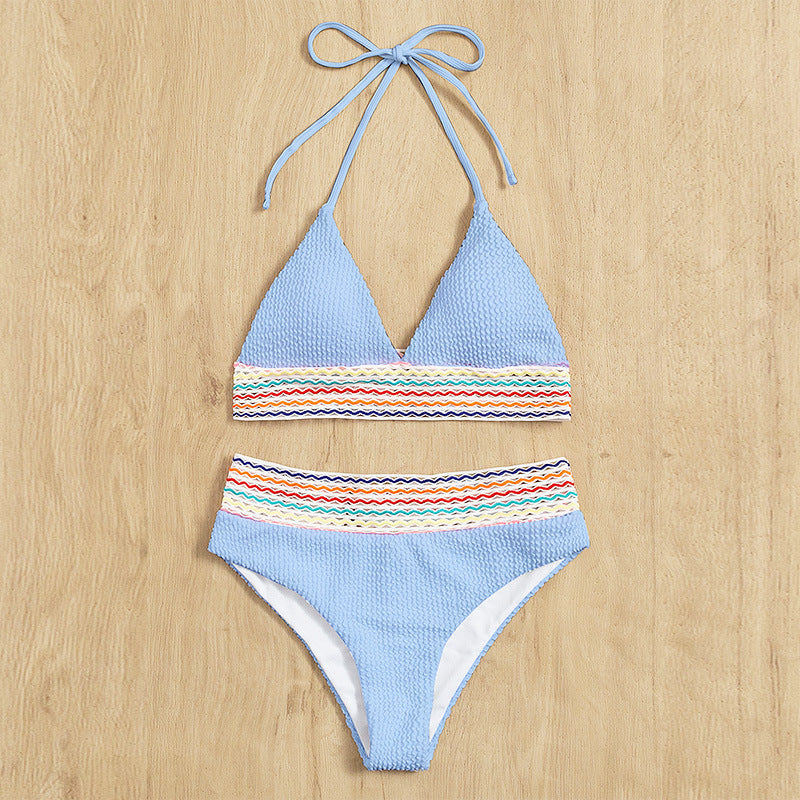 Damen Triangel-Bikini mit hoch geschnittenem Unterteil und buntem Wickelband Echo Archiv