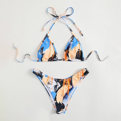 Damen Triangel-Bikini-Set mit verstellbarem Knoten und elastischem Hochschnitt Echo Archiv