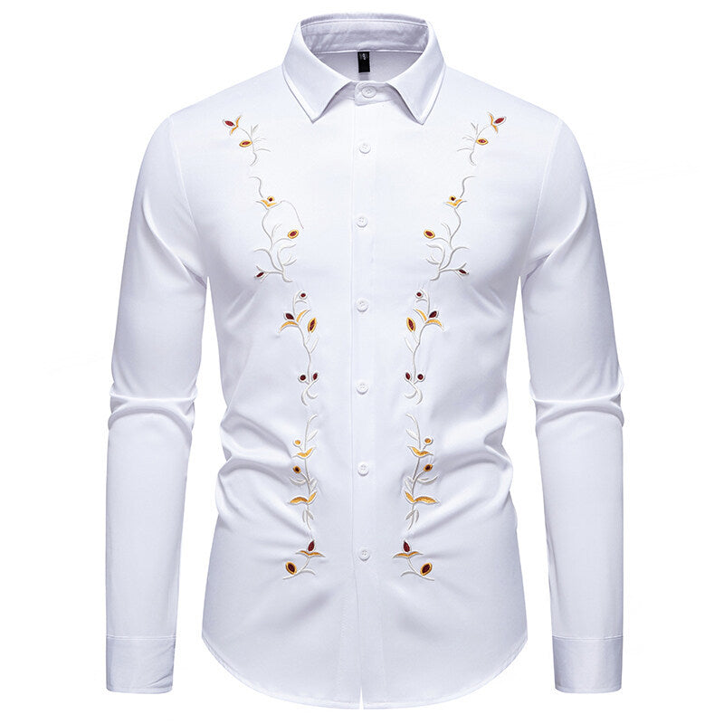 Herren Langarmhemd mit floralen Stickereien Echoarchiv