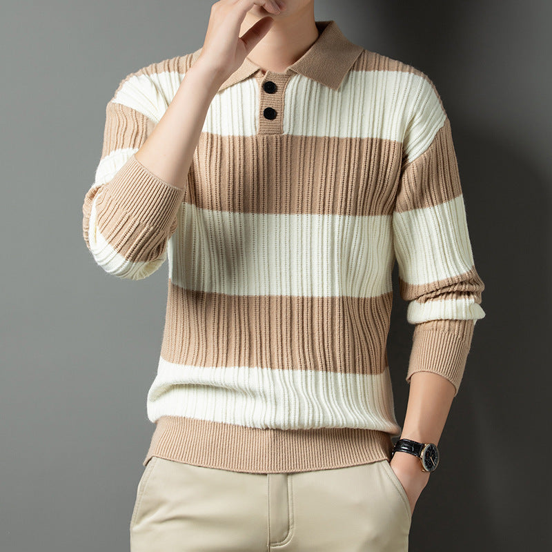 Herren Pullover aus strukturiertem Rippenstrick mit Polokragen Echoarchiv