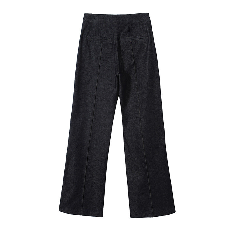 Damen High‑Waist Weite Denimhose mit durchgehender Mittelnaht und aufgesetzten Taschen Echo Archiv