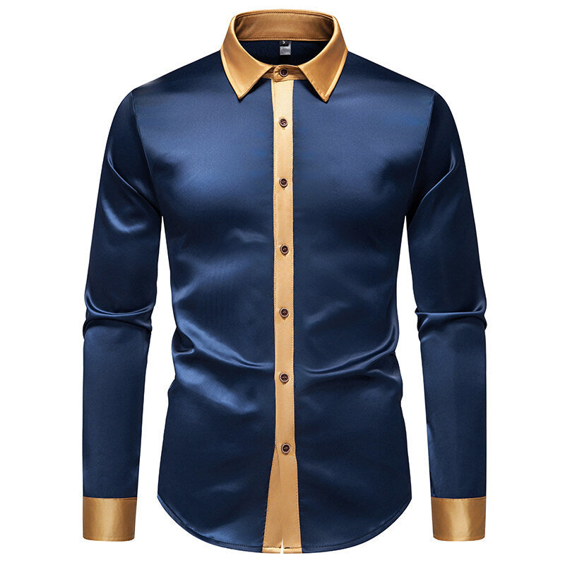 Herren Elegantes Langarmhemd mit Satin-Details Echoarchiv
